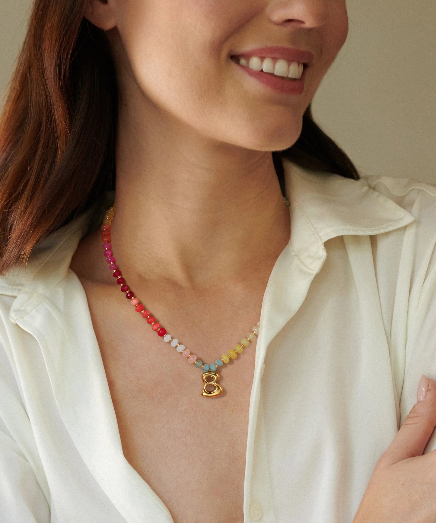 Alphabet Rainbow Colored Natural Stone Pendant Necklace