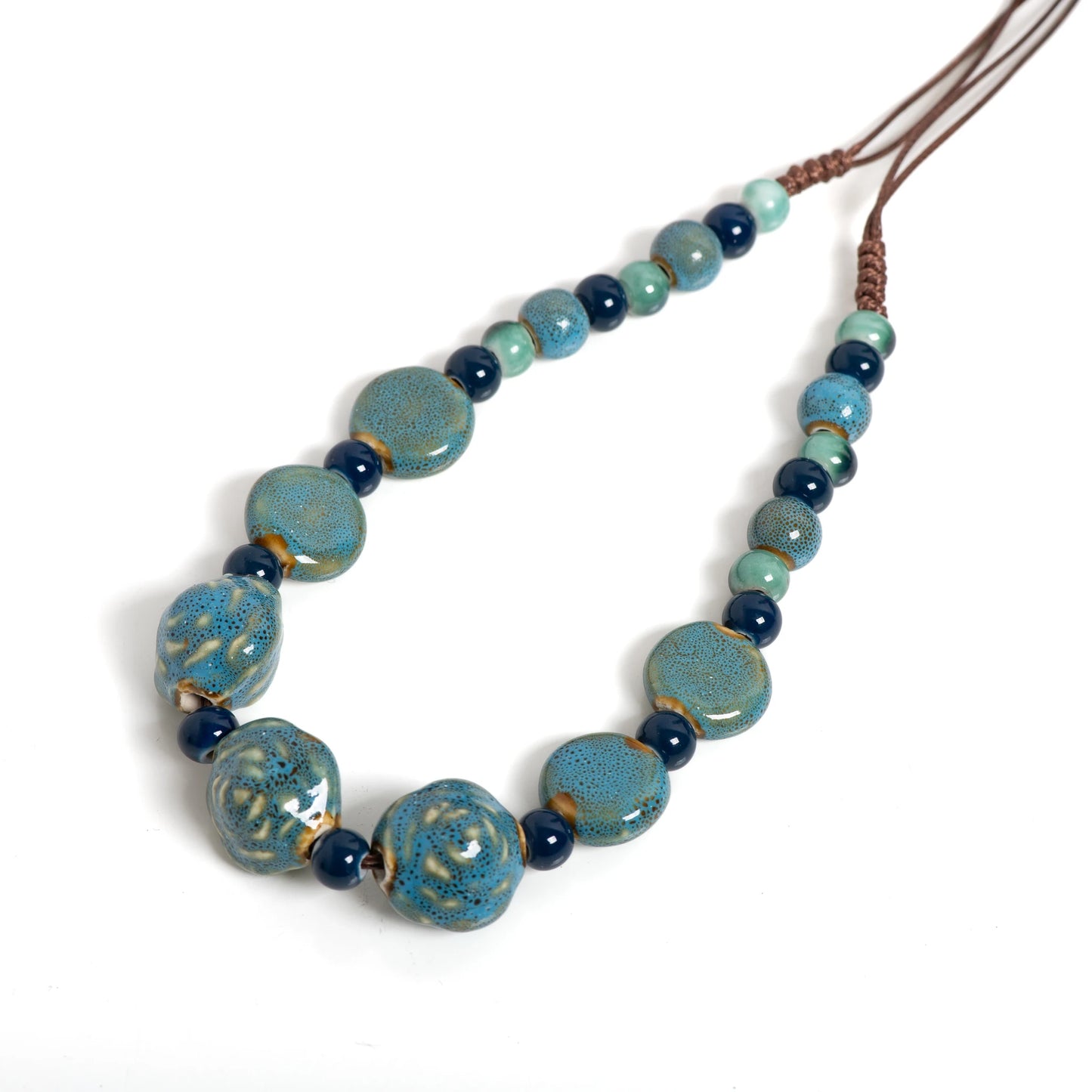 Blue Rose Long Pendant Vintage Artistic Ceramic Necklace