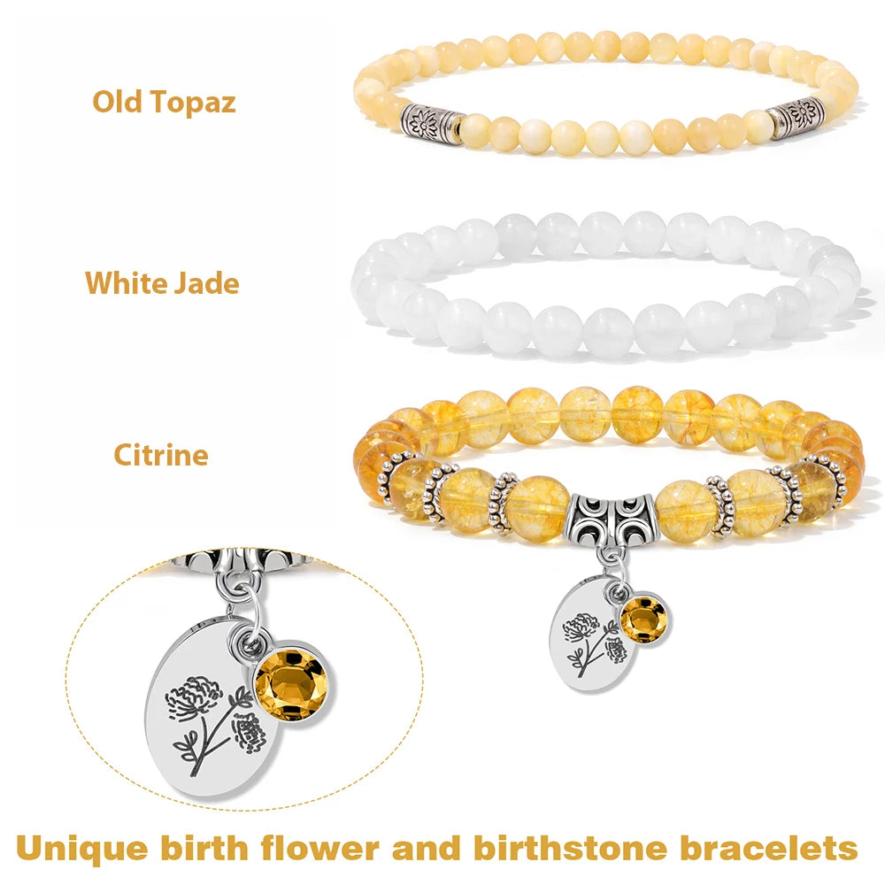 Birthstone Rose Sunflower Beaded Bracelet Sets