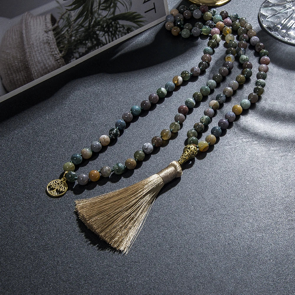 Indian Agate Mala Beads Rosary Necklace