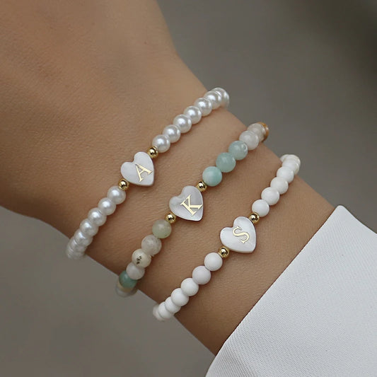Heart Shape A-Z Initial Letter Stone Handmade Bracelet