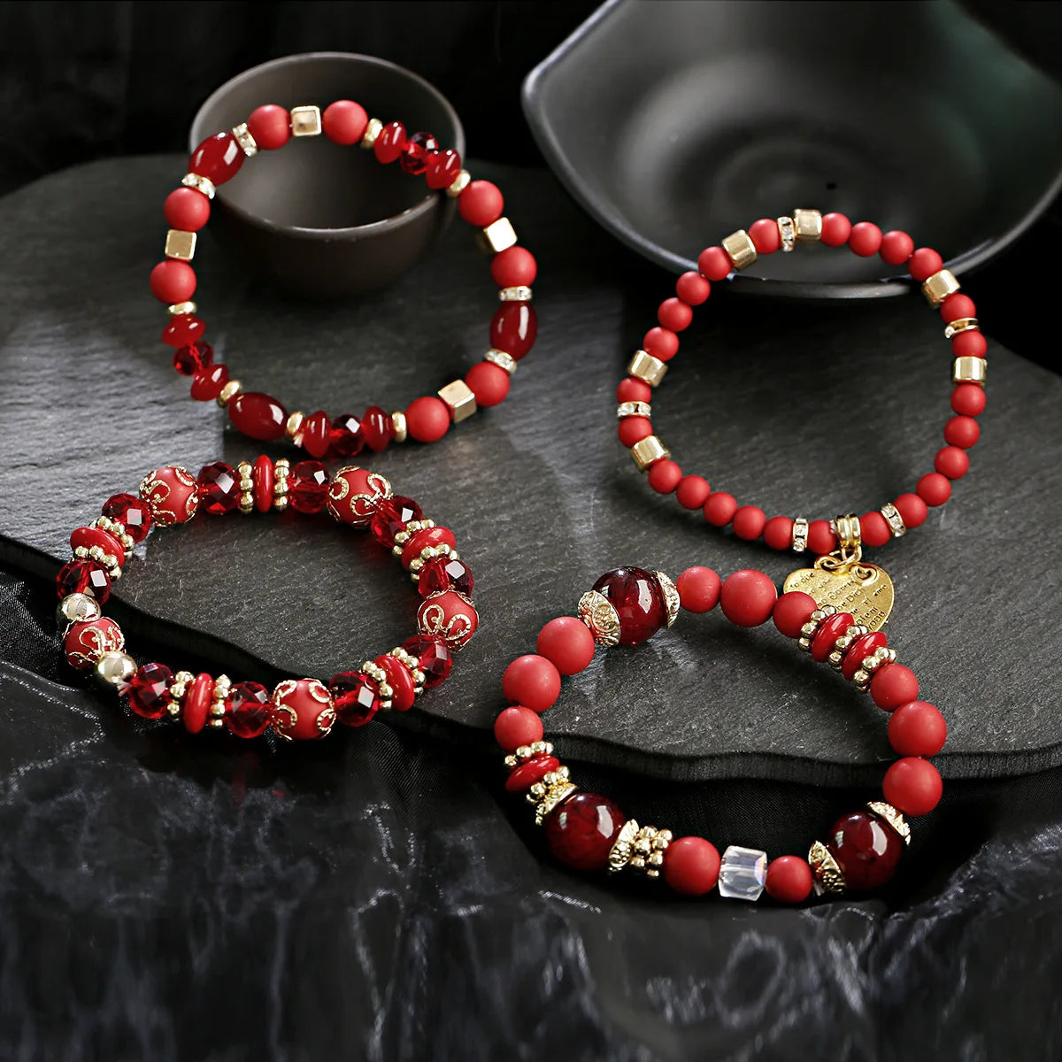Bohemian Love Pendant Crystal Beaded Bracelet Sets