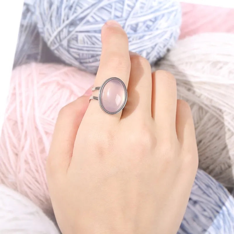 Natural Stone Oval Healing Crystal Rings