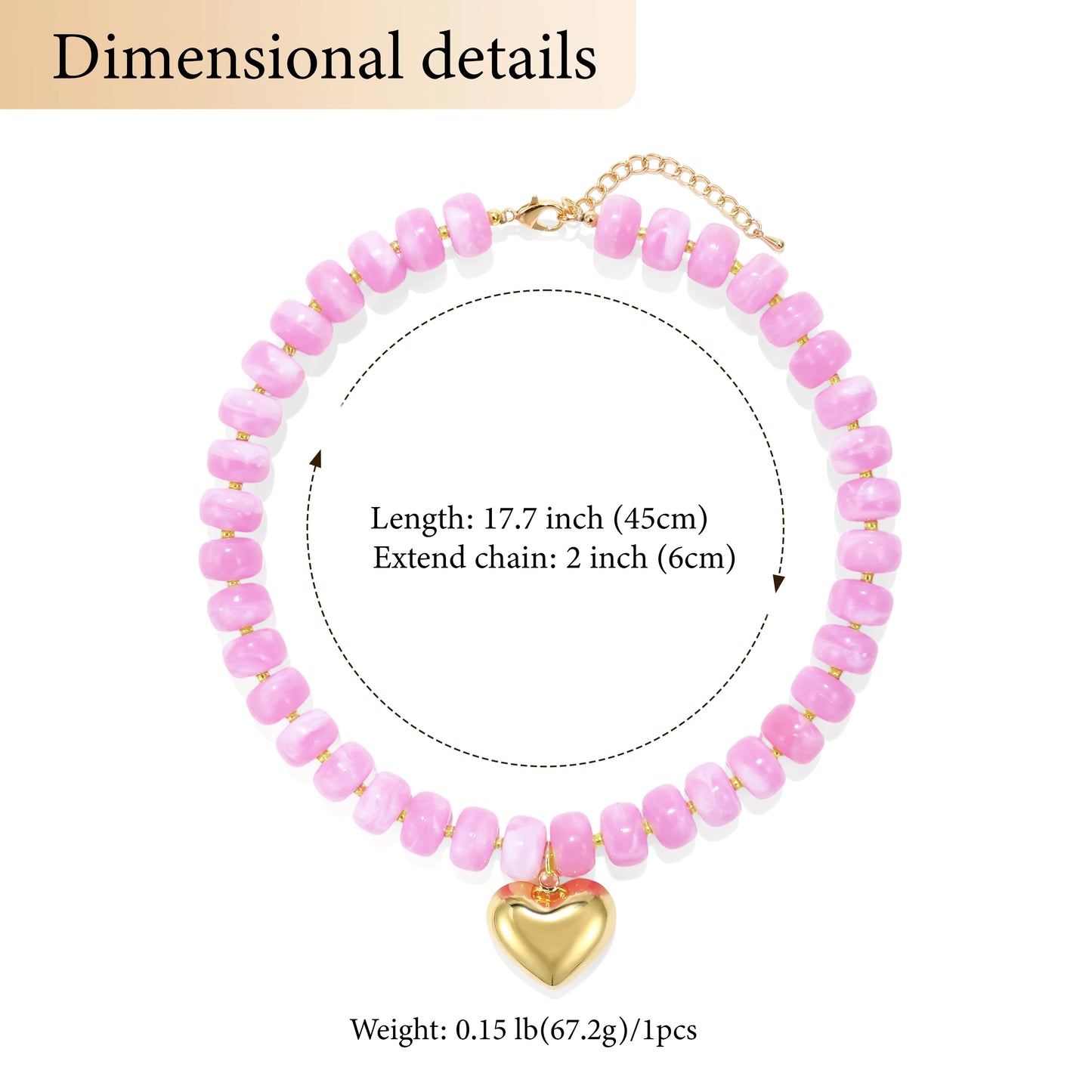 Colorful Crystal Beaded Choker Necklace 14K Gold Plated Heart Pendant