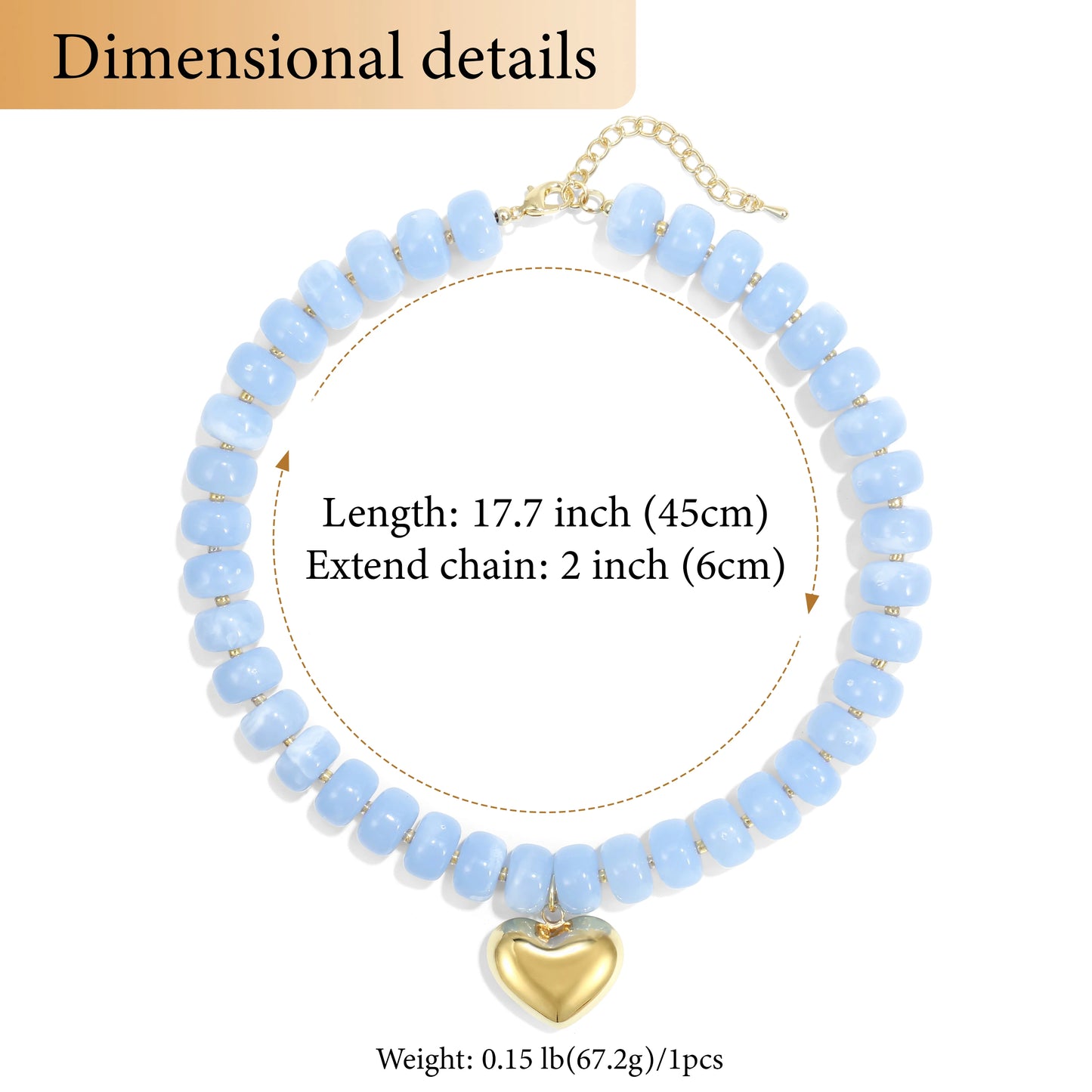 Colorful Crystal Beaded Choker Necklace 14K Gold Plated Heart Pendant