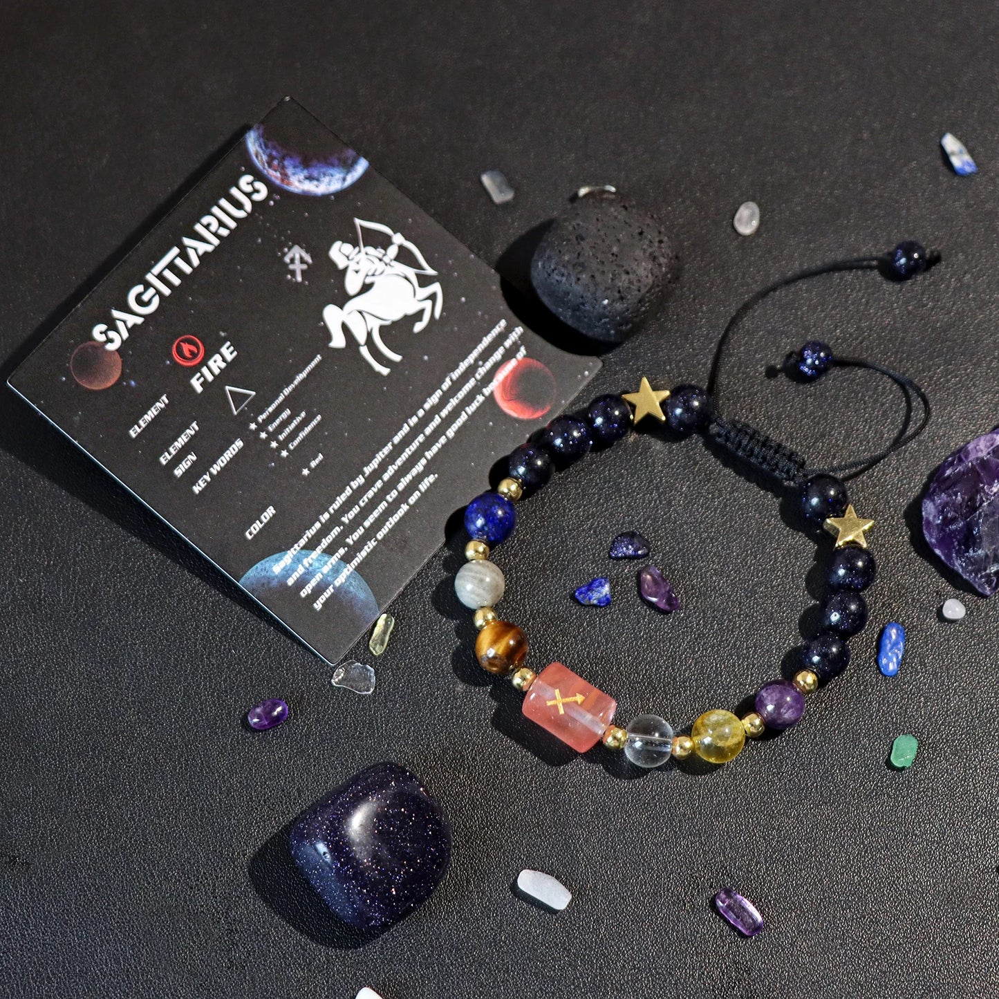 Personalized 12 Zodiac Natural Stone Crystal Beads Bracelet