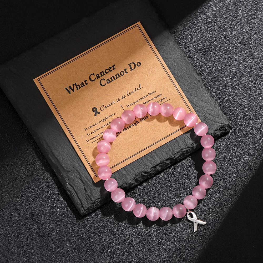 Beautiful Pink Ribbon Charm Breast Cancer Awareness Beads Bracelets