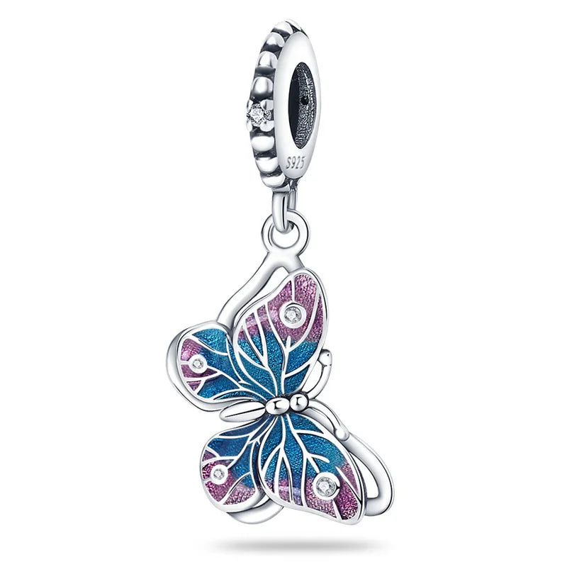 Silver Butterfly Plant Flowers Series Charms Beads