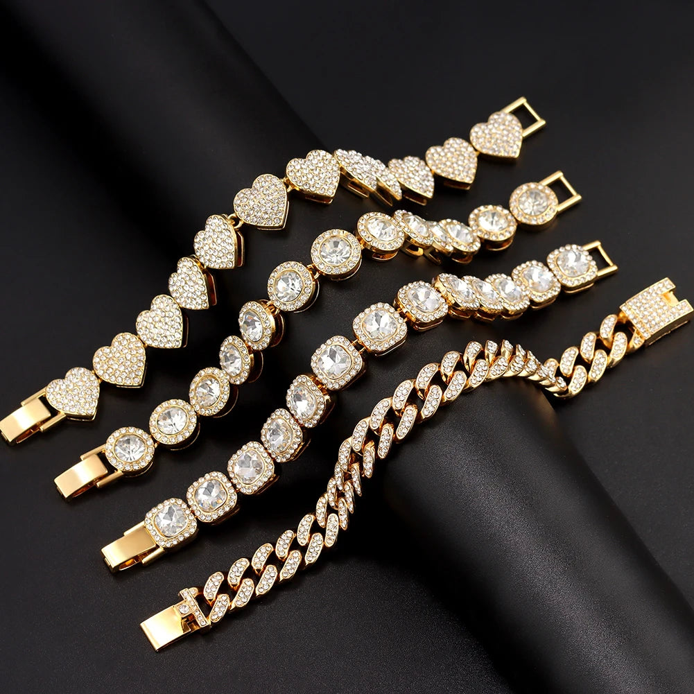 South Beach Miami Iced Out Cuban Link Bracelet 4Pcs Setss