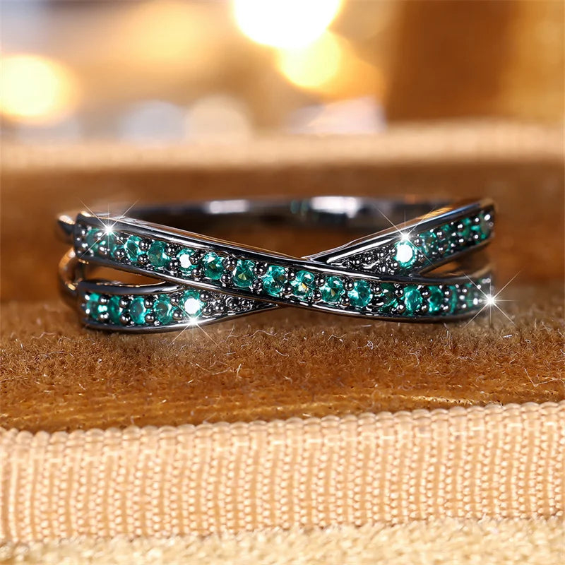 Diamond Studded Stacking Crossed Multicolored Rings
