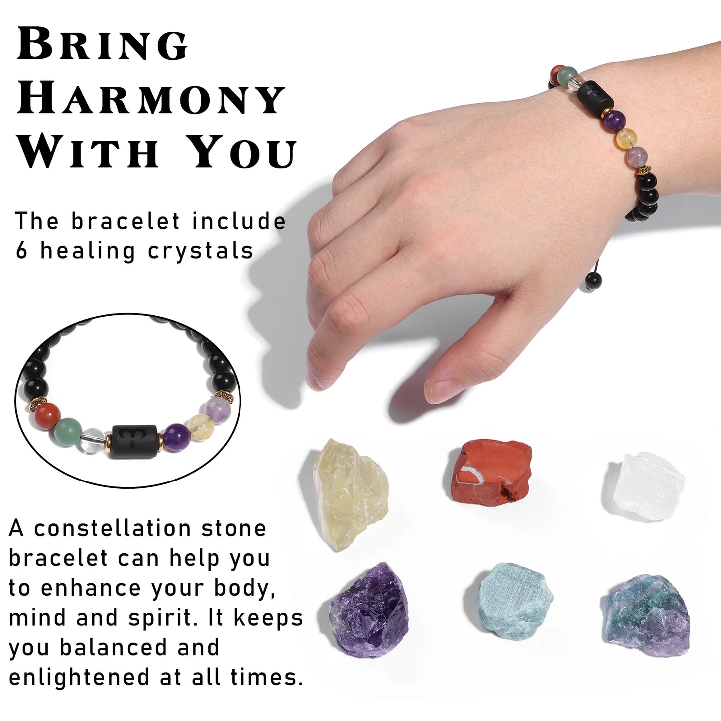 Sacred Constellation Sign Bracelet With Raw Natural Stone Gift Box