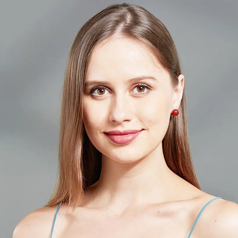 Natural Stone Round Beads Crystal Earring Studs