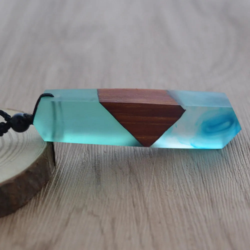 Vibrant Shade Wood Resin Woven Pendant Rope Necklace