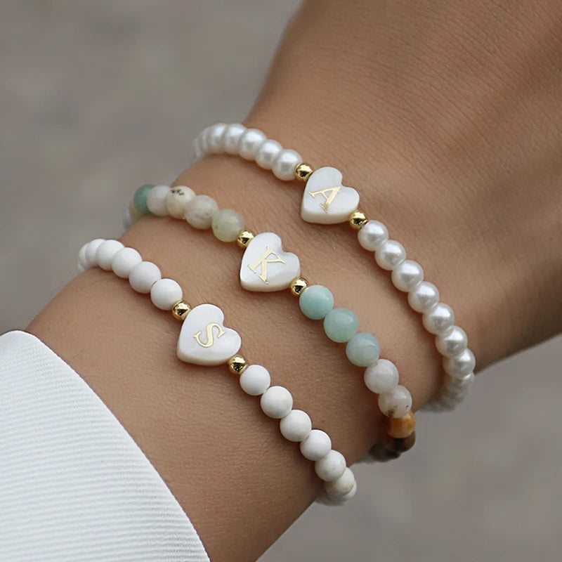 Heart Shape A-Z Initial Letter Stone Handmade Bracelet