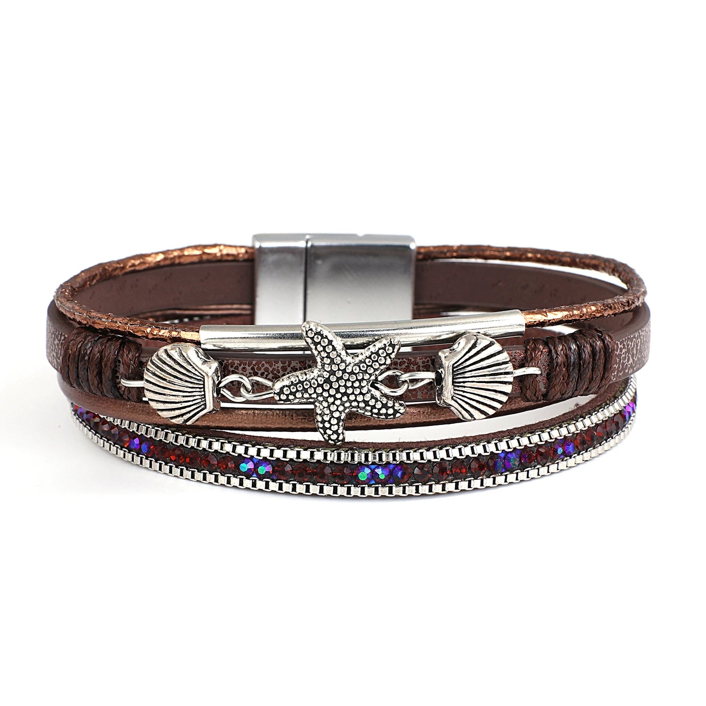 Charmed Starfish Shell Leather Bracelet