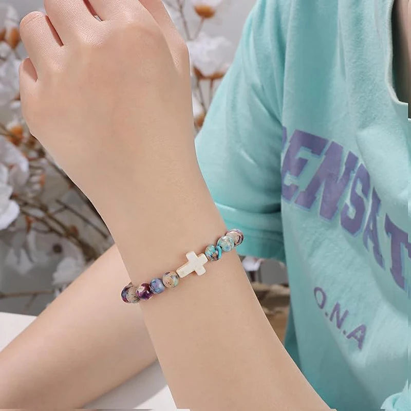 Beautiful Colorful Imperial Stone Faith Cross Bracelet