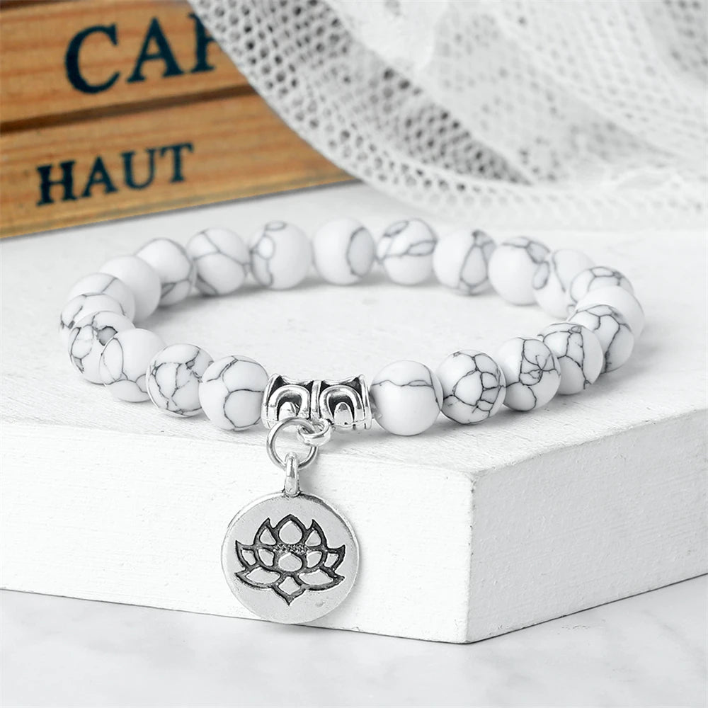 Lotus Pendant Natural Stone Beaded Bracelets