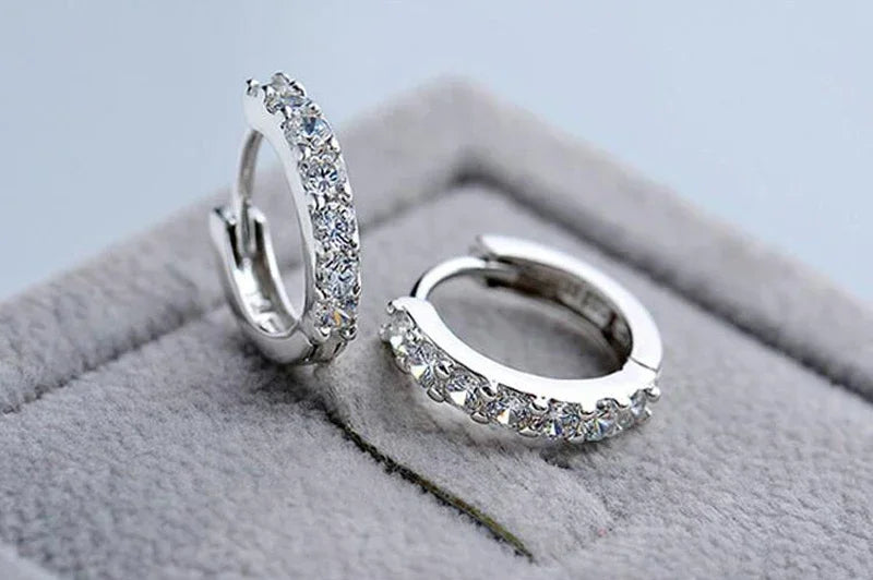 Luxury Circle Silver Diamond Hoop Earrings