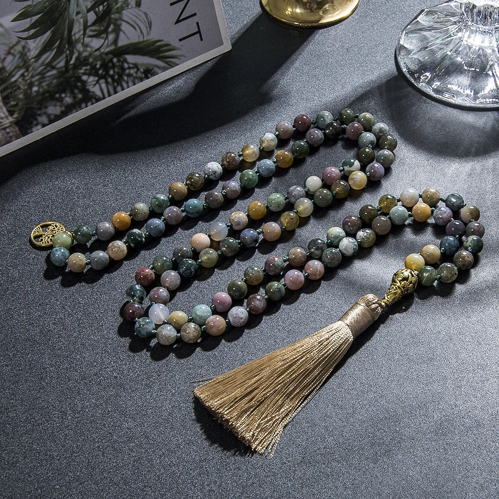 Indian Agate Mala Beads Rosary Necklace