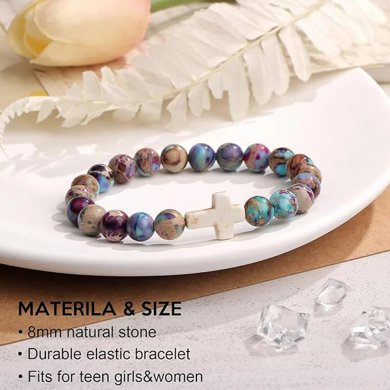 Beautiful Colorful Imperial Stone Faith Cross Bracelet