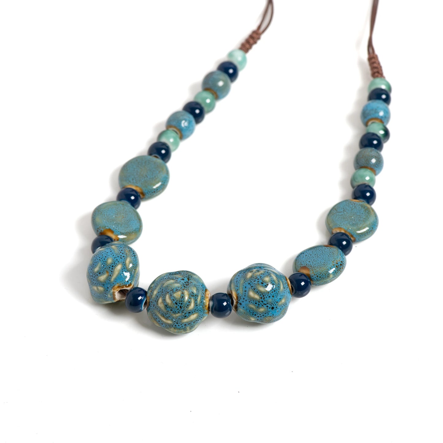 Blue Rose Long Pendant Vintage Artistic Ceramic Necklace