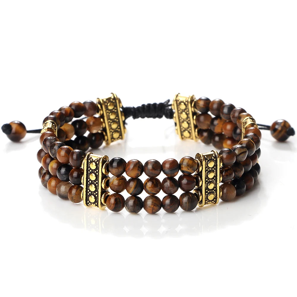Triple Row Natural Stone Energy Beads Bracelet