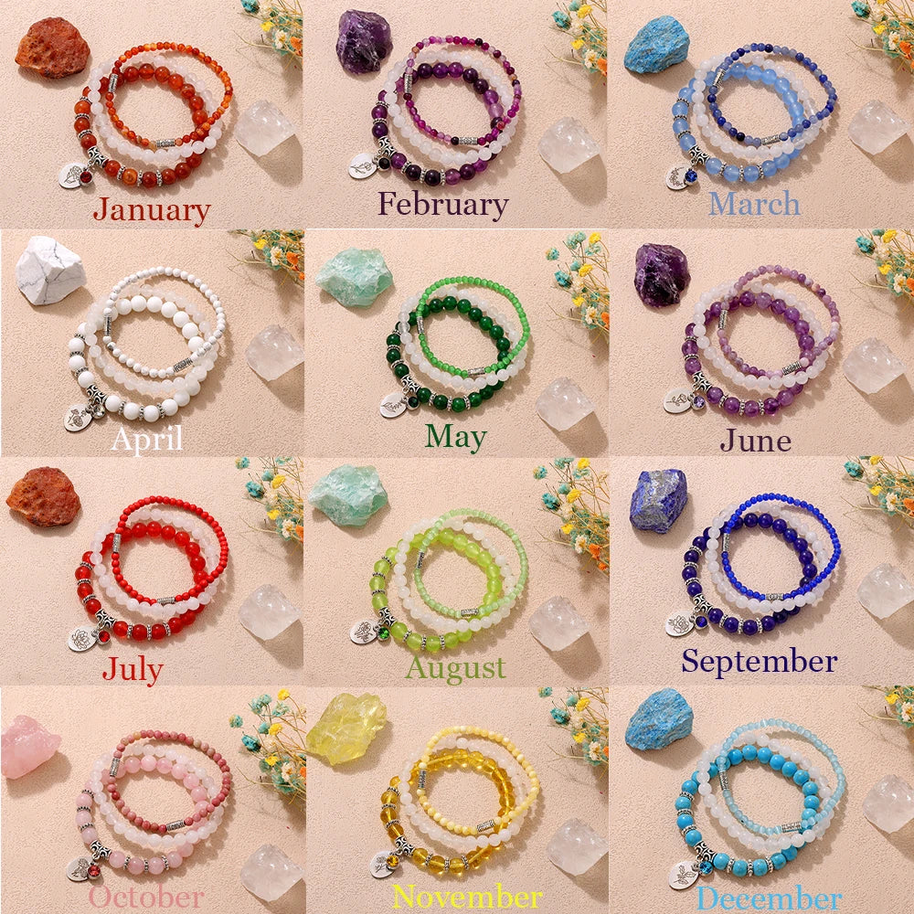 Birthstone Rose Sunflower Beaded Bracelet Sets