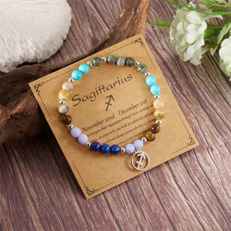 Colorful 12 Constellation Natural Stone Beaded Bracelets