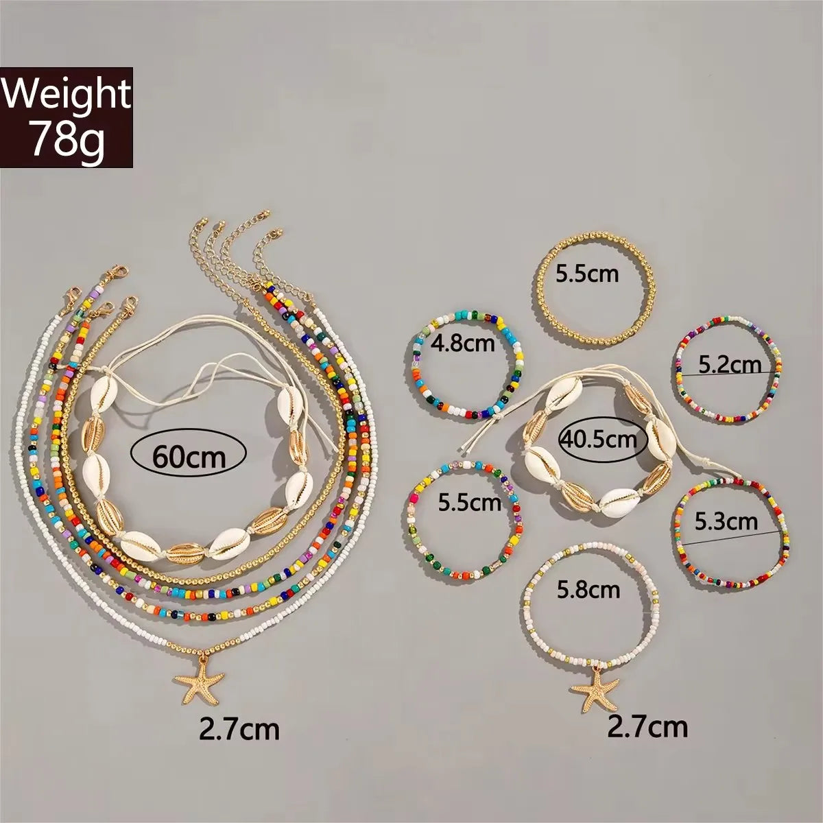 Bohemia Beach Fashion Shell Starfish Pendant Necklace & Bracelet Set