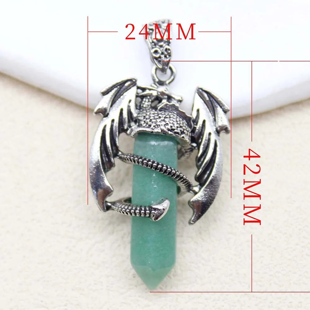 Animal Dragon Natural Gem Stone Healing Hexagonal Crystal Pendant