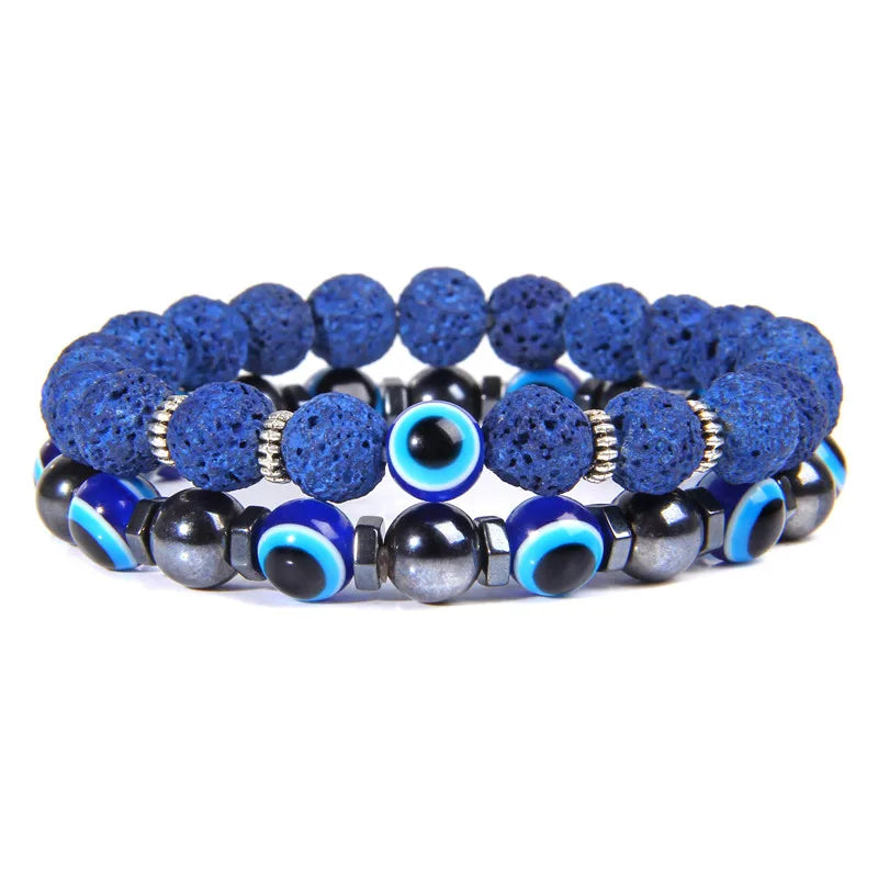 Lucky Blue Evil Eye Beads Bracelet Set